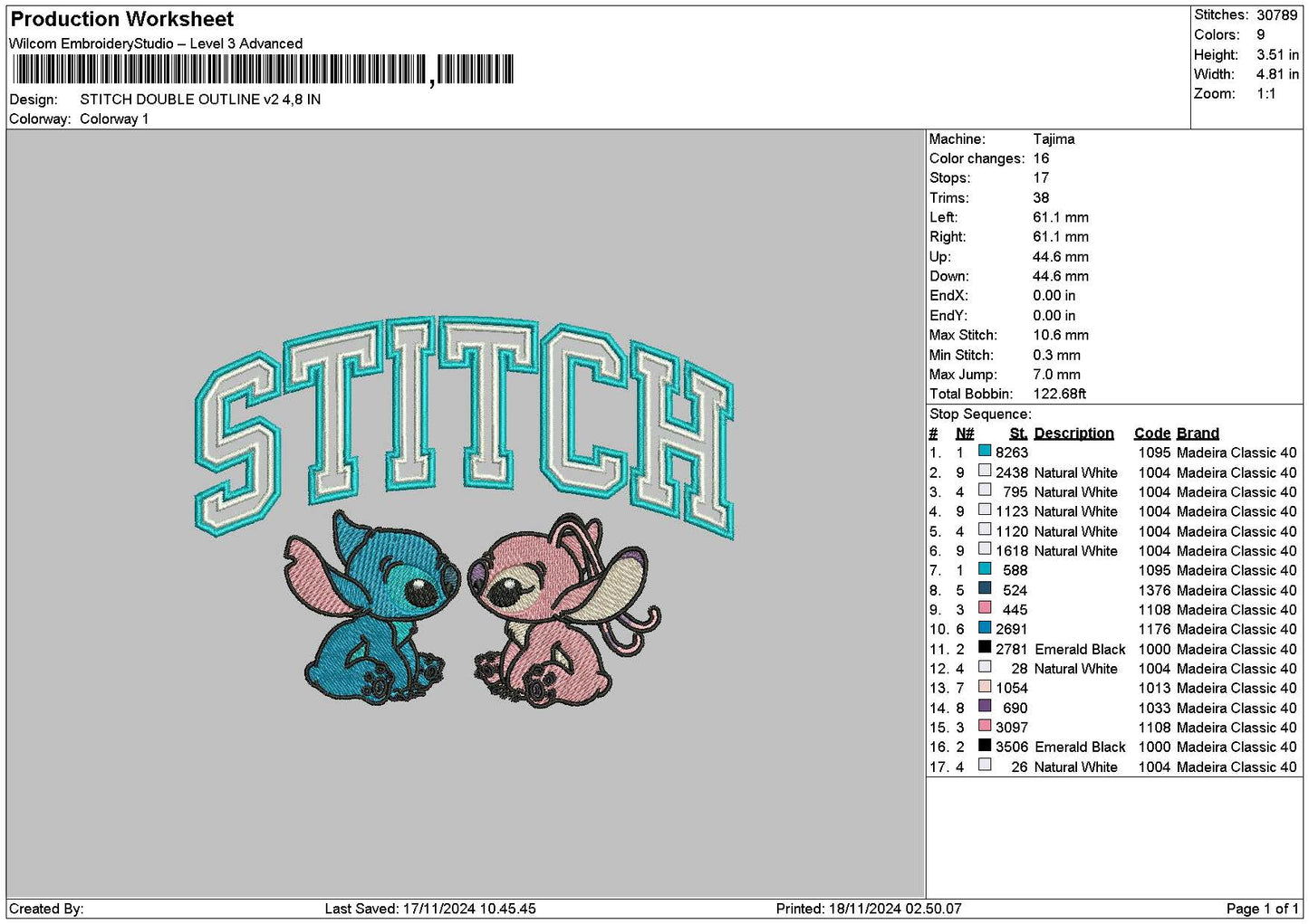 Stitch Double Outline V2 Embroidery File 6 sizes