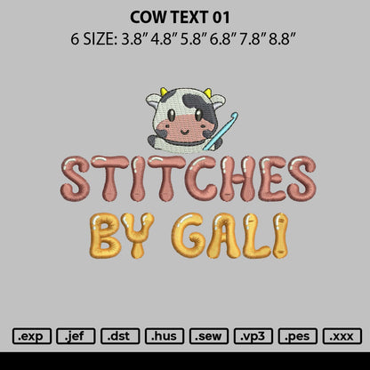 Cow Text 01 Embroidery File 6 sizes