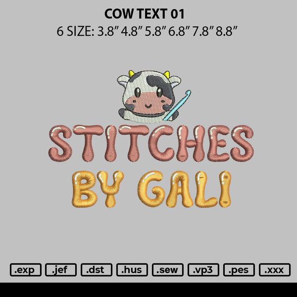 Cow Text 01 Embroidery File 6 sizes
