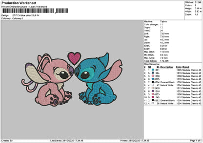 Stitch Blue Pink V2 Embroidery File 6 sizes