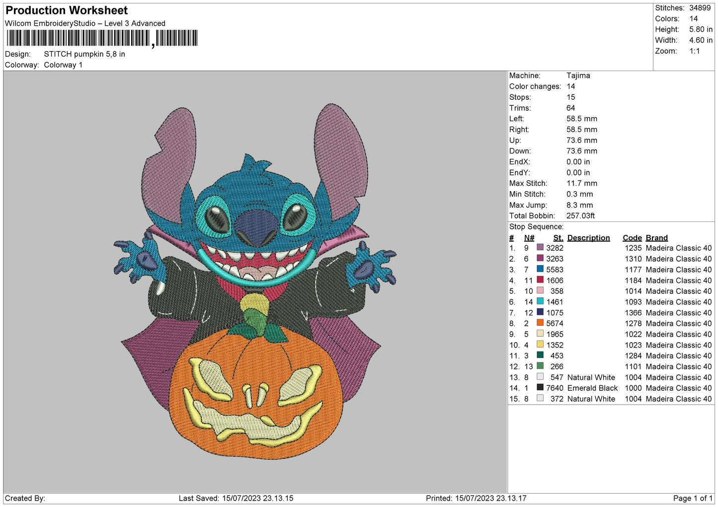 Stitch Pumpkin 23 Embroidery File 6 sizes