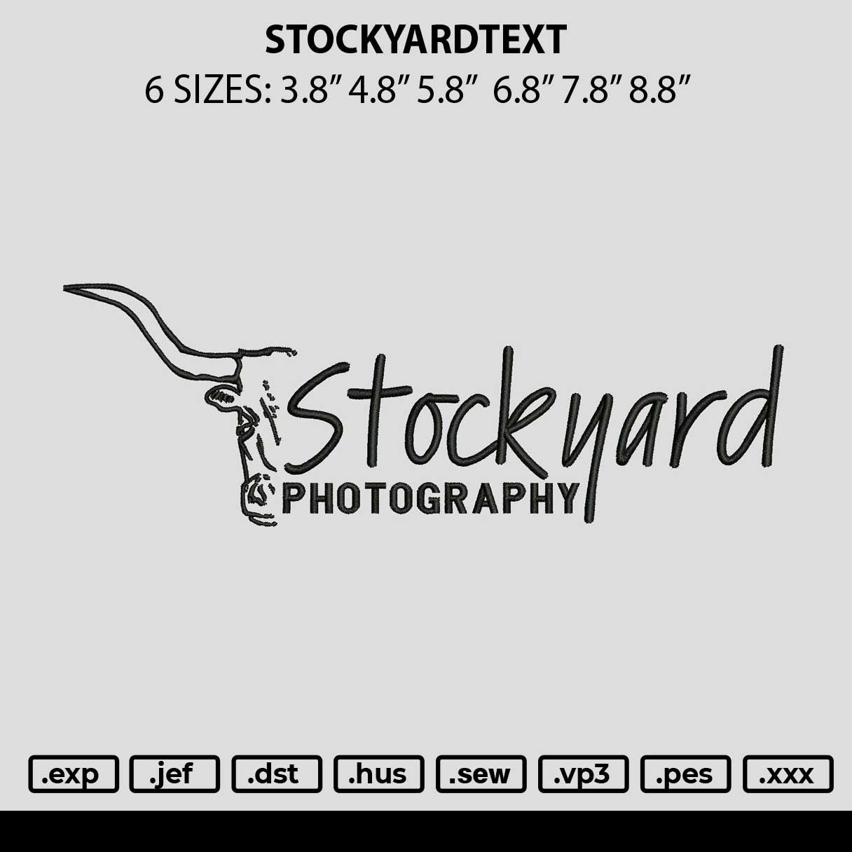 Stockyardtext Embroidery File 6 sizes