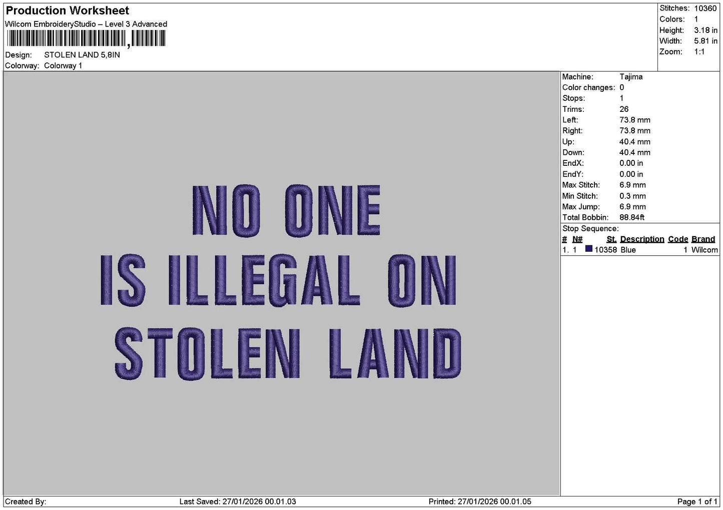 Landtext 2601 Embroidery File 6 sizes