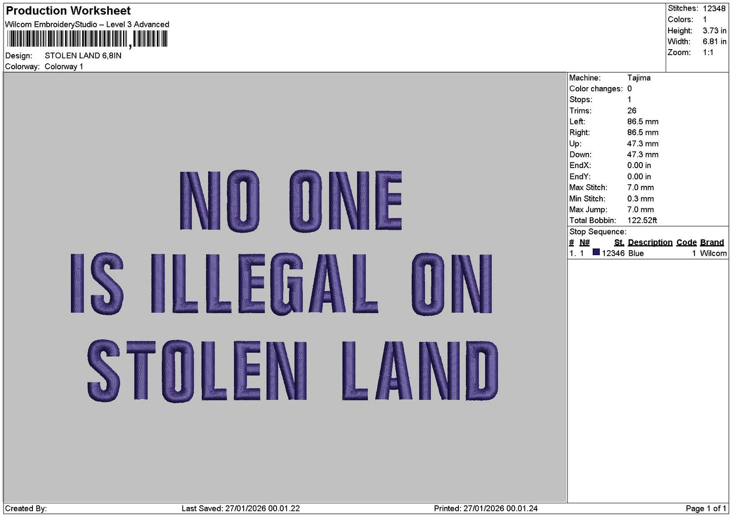 Landtext 2601 Embroidery File 6 sizes