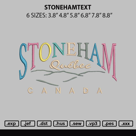 Stonehamtext Embroidery File 6 sizes