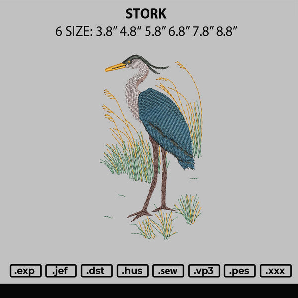 Stork Embroidery File 6 sizes
