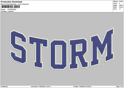 Stormtext 01 Embroidery File 6 sizes