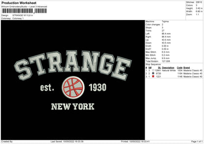 Strange NY Embroidery File 4 size
