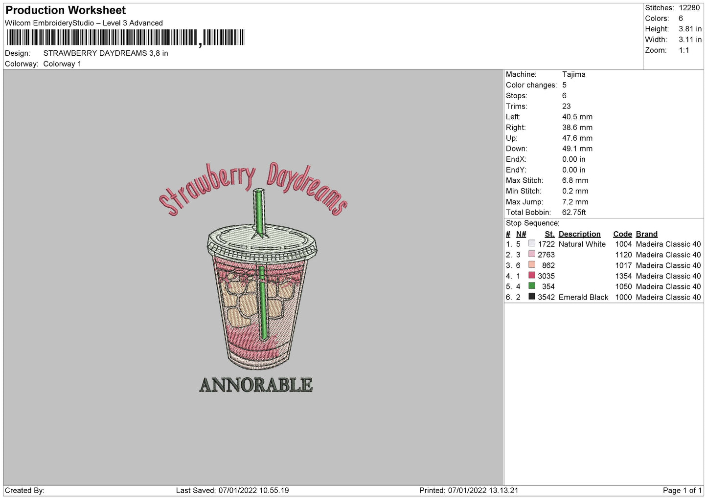 Strawberry Daydreams Embroidery File 4 size
