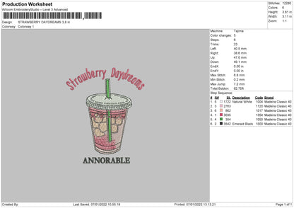 Strawberry Daydreams Embroidery File 4 size