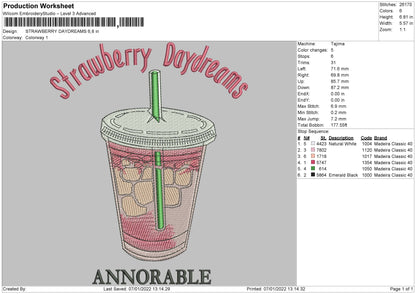 Strawberry Daydreams Embroidery File 4 size