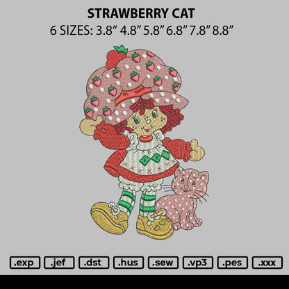 Strawberry Cat Embroidery File 6 sizes