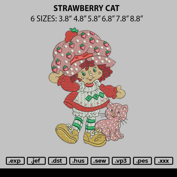 Strawberry Cat Embroidery File 6 sizes