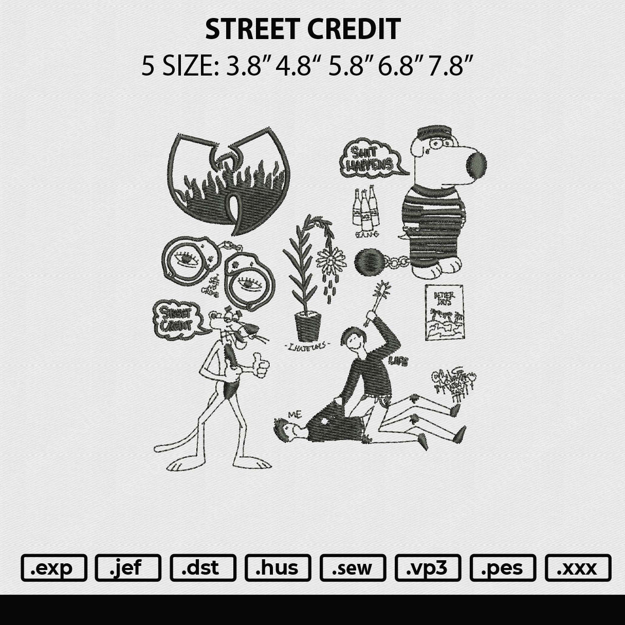 Street Credit Embroidery File 5 sizes