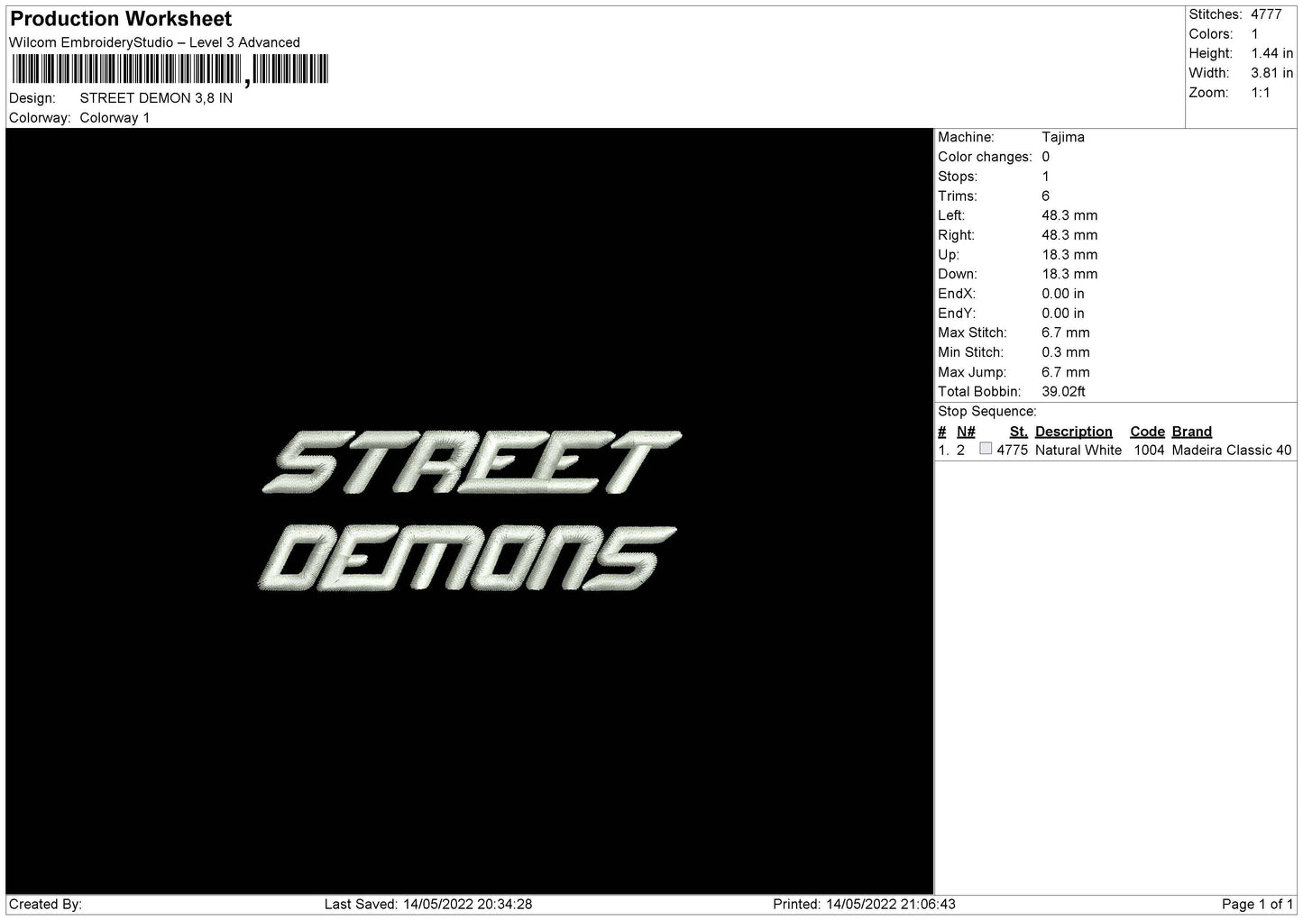 Street Demons Embroidery File 4 size