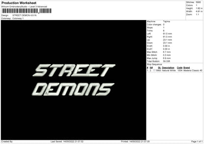 Street Demons Embroidery File 4 size