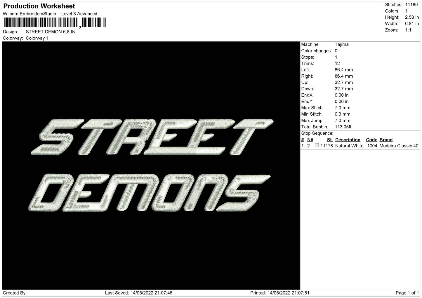 Street Demons Embroidery File 4 size