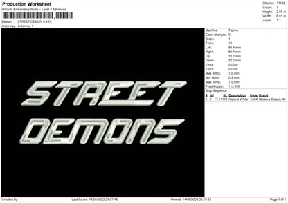 Street Demons Embroidery File 4 size