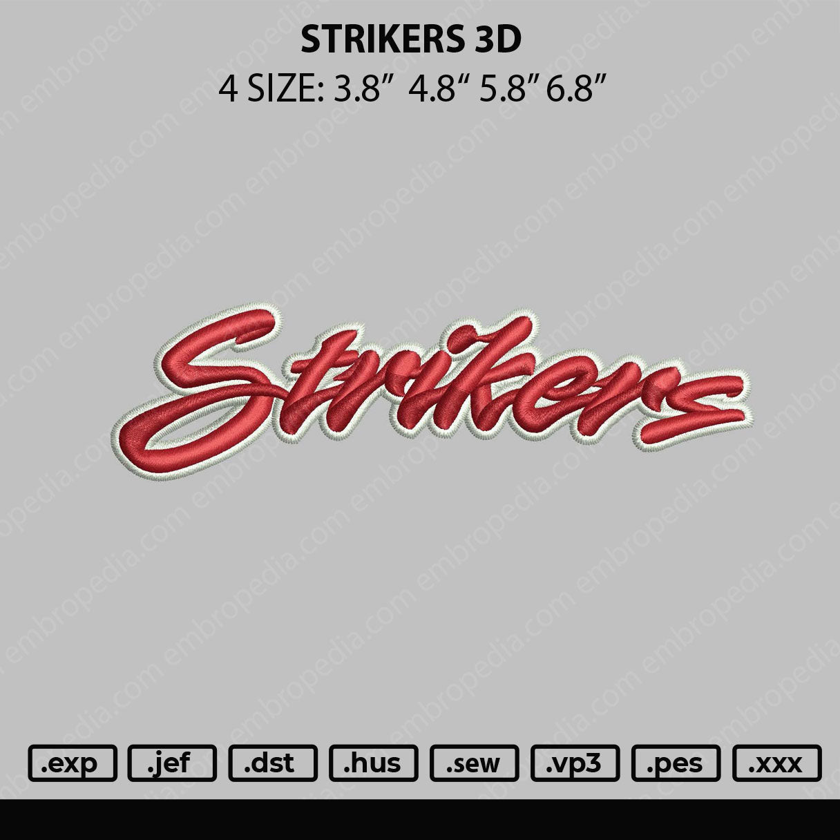 Strikers 3D Embroidery File 4 size