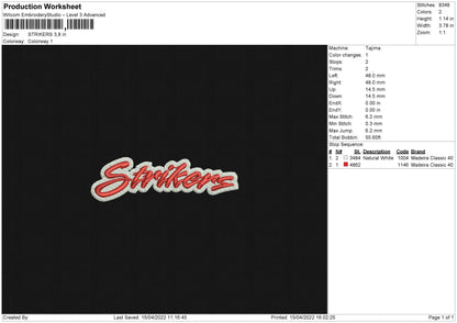 Strikers Embroidery File 4 size