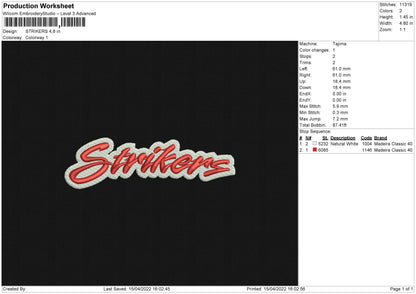 Strikers Embroidery File 4 size