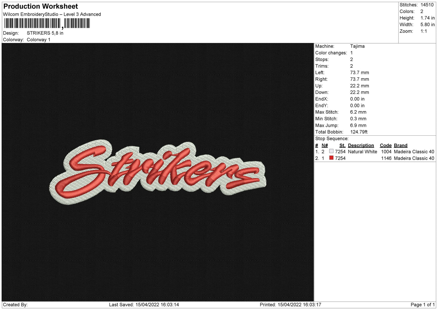 Strikers Embroidery File 4 size