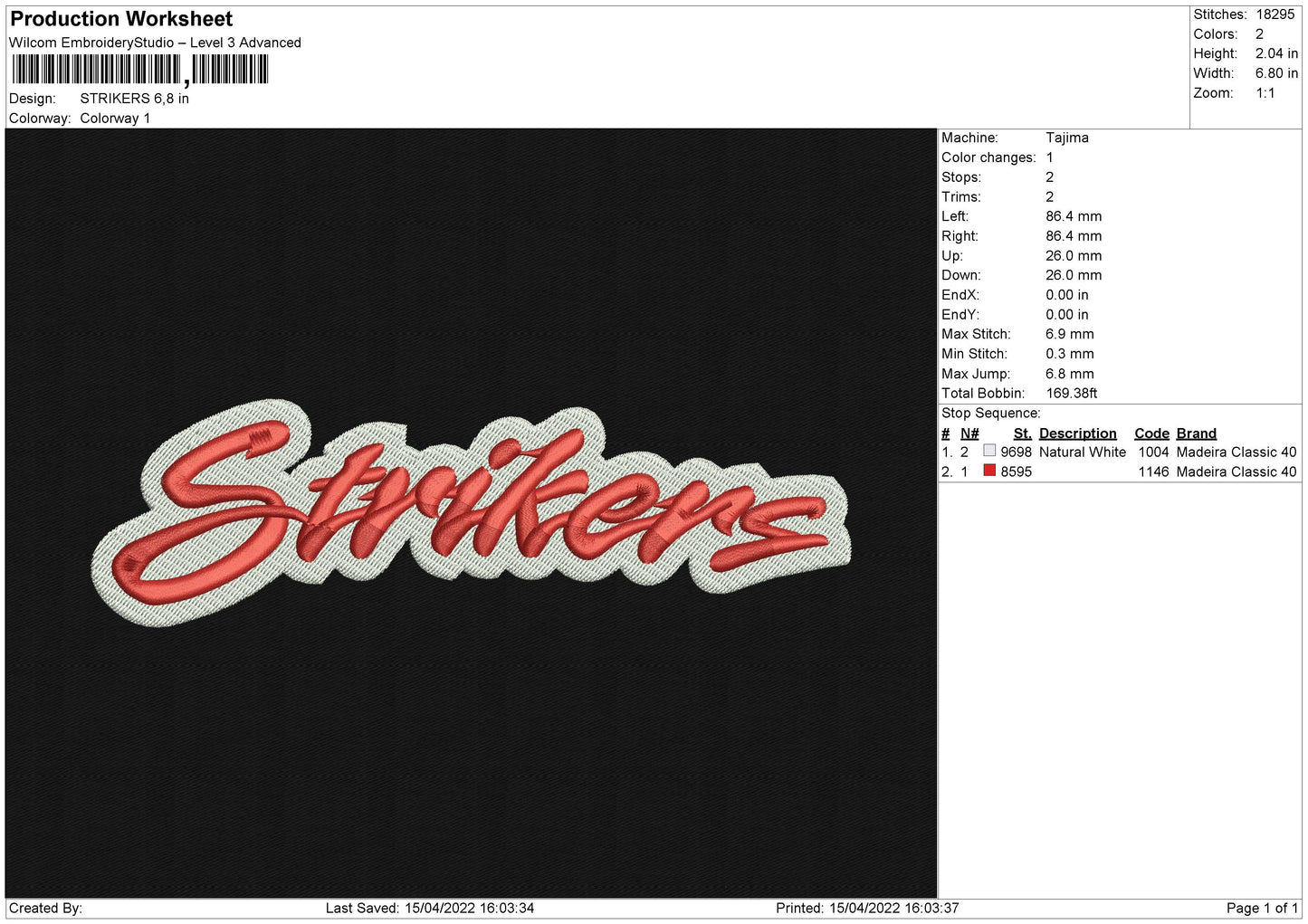 Strikers Embroidery File 4 size