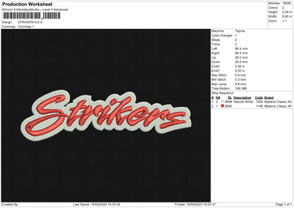 Strikers Embroidery File 4 size