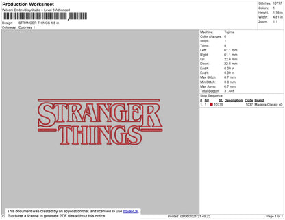 Stranger Things Embroidery File 4 size