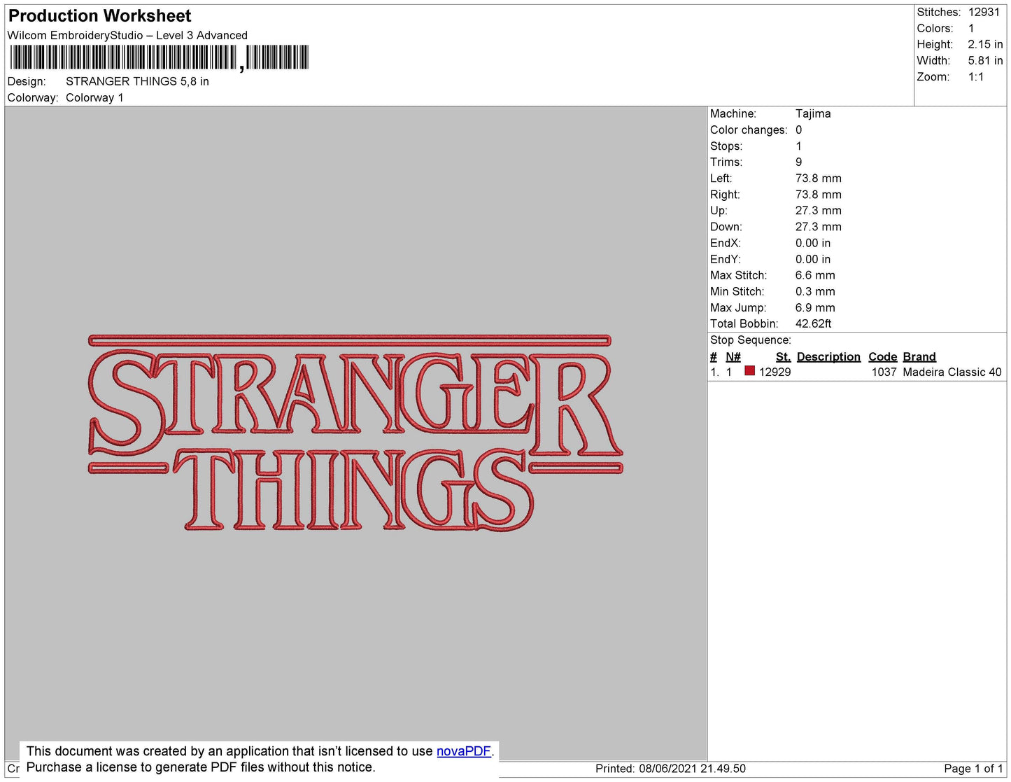 Stranger Things Embroidery File 4 size