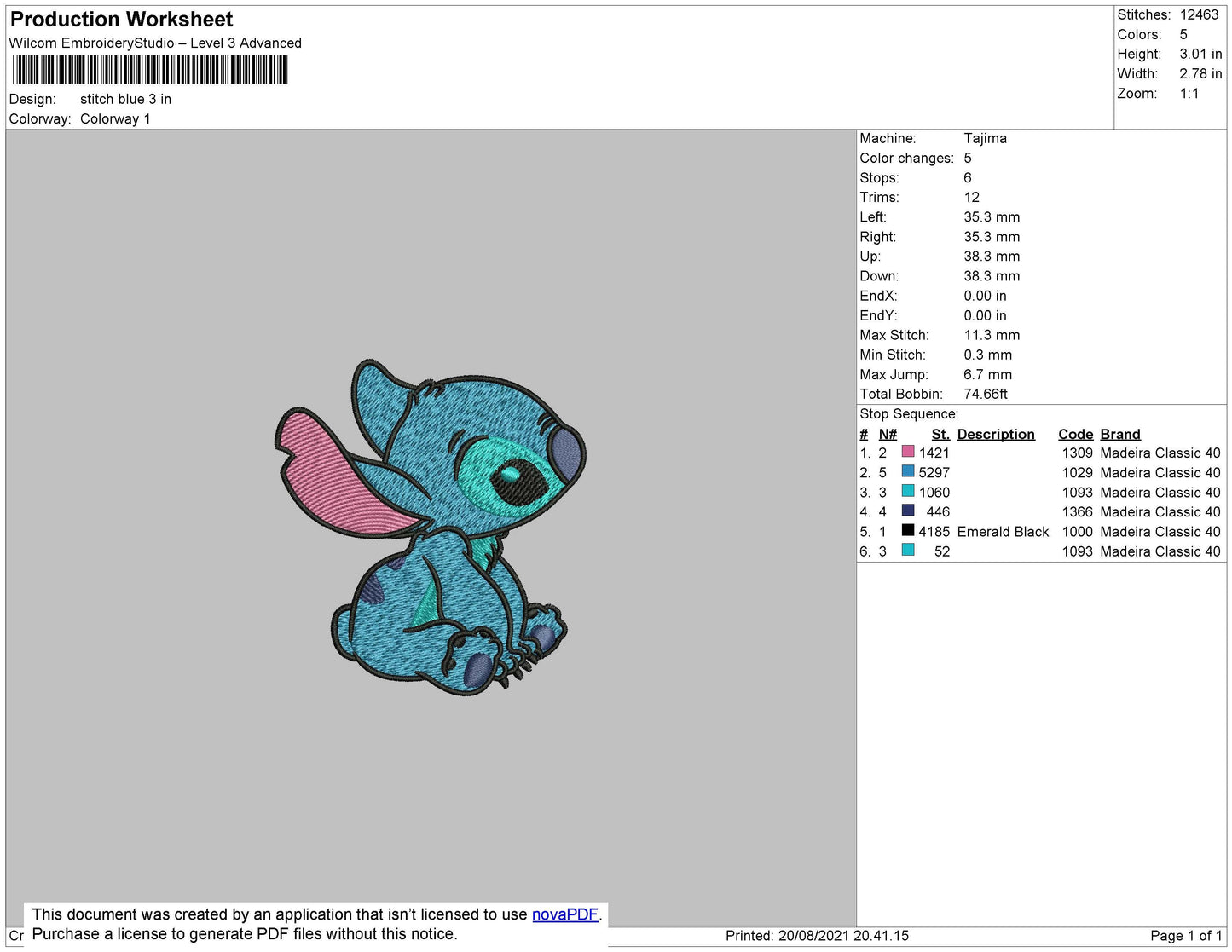 Stitch Blue Embroidery File 3 size