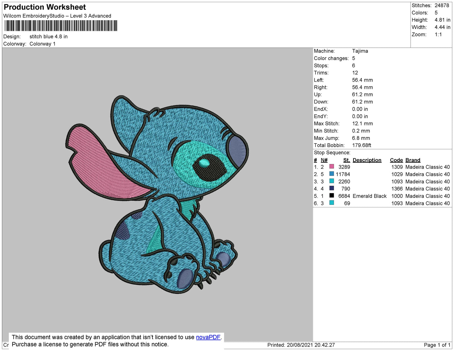 Stitch Blue Embroidery File 3 size