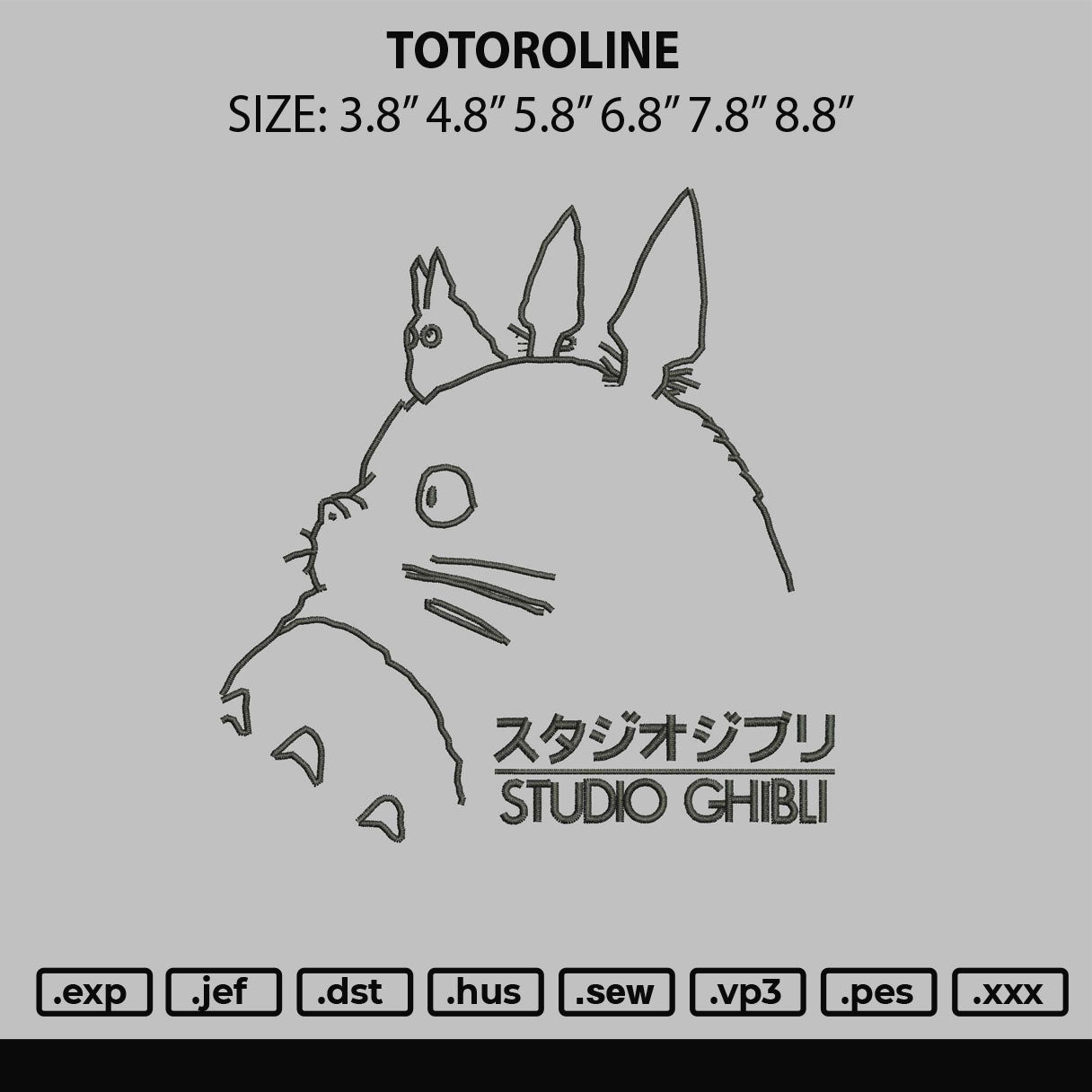 Totoroline Embroidery File 6 sizes