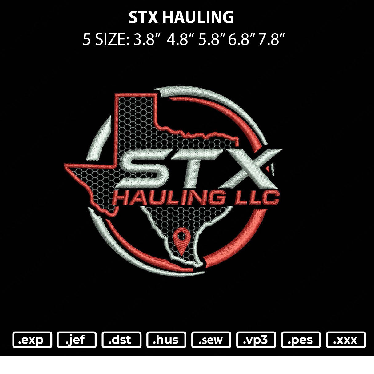 STX Hauling Embroidery File 5 sizes