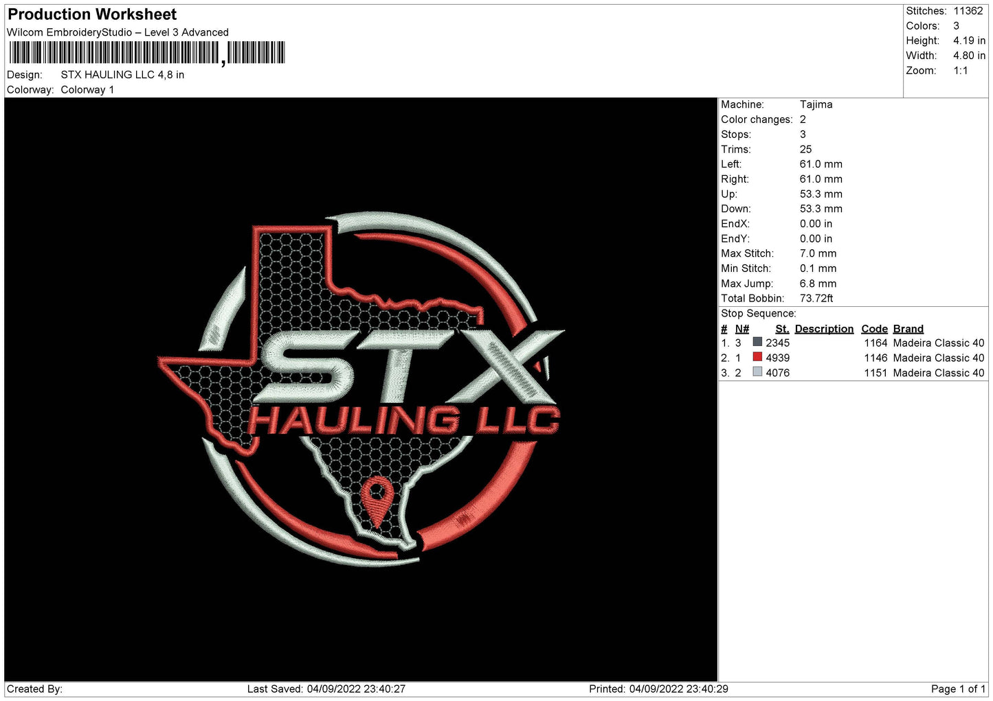 STX Hauling Embroidery File 5 sizes