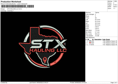 STX Hauling Embroidery File 5 sizes