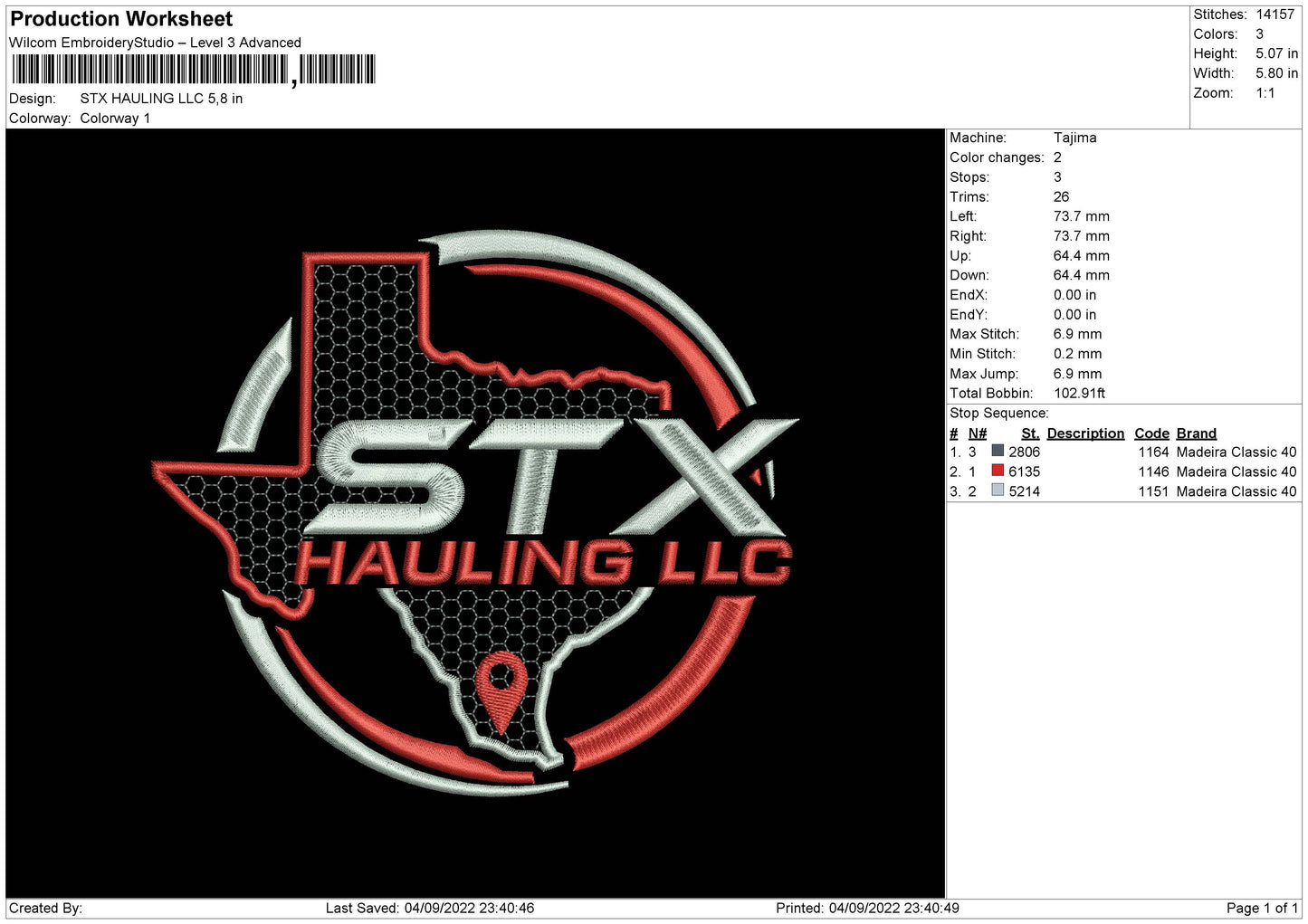 STX Hauling Embroidery File 5 sizes