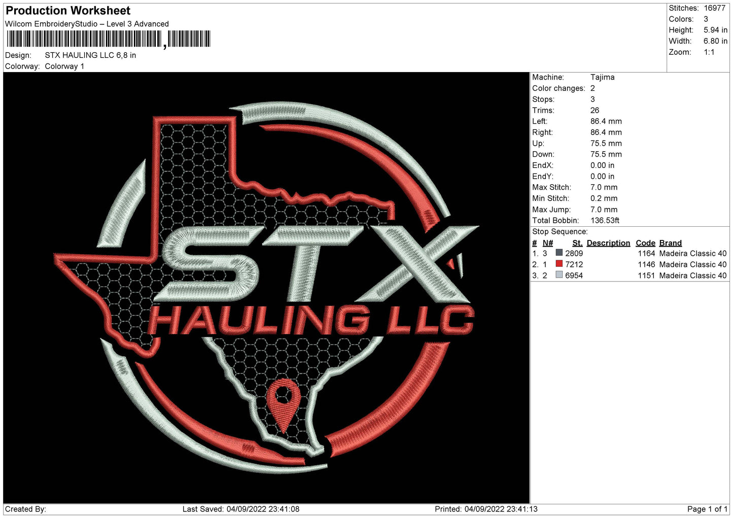 STX Hauling Embroidery File 5 sizes