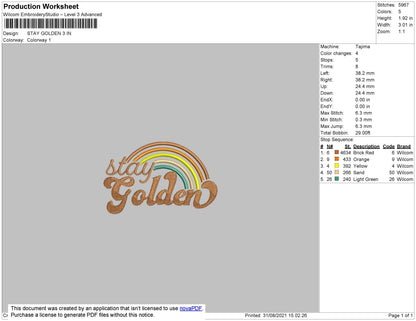 Stay Golden Embroidery File 4 size