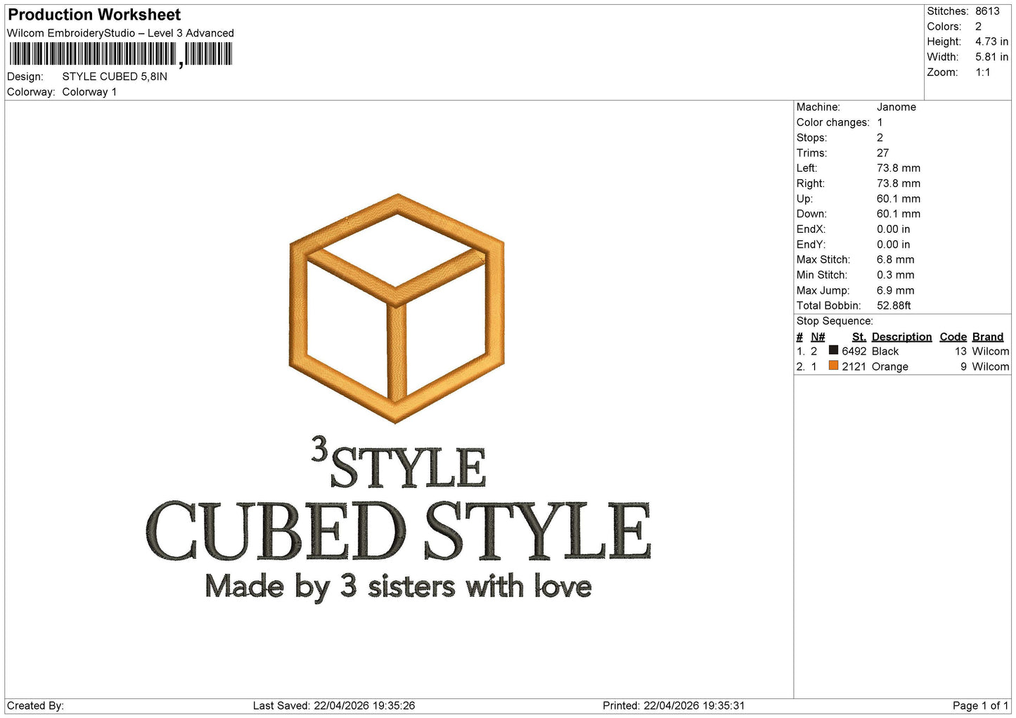 STYLE CUBED Embroidery File 6 size