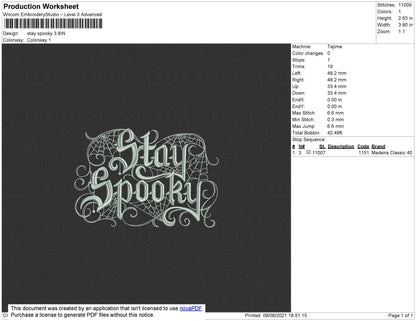 Stay Spooky Embroidery File 4 size