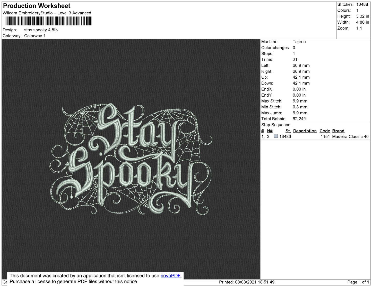 Stay Spooky Embroidery File 4 size
