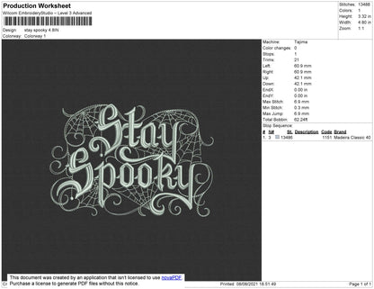 Stay Spooky Embroidery File 4 size