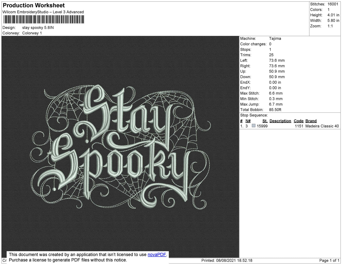 Stay Spooky Embroidery File 4 size