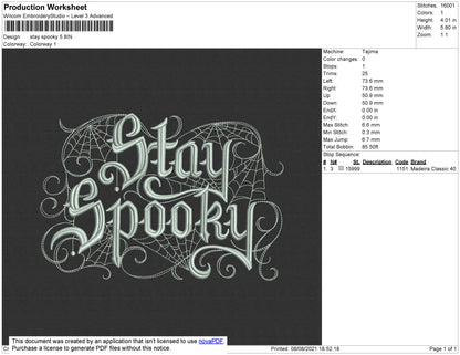 Stay Spooky Embroidery File 4 size