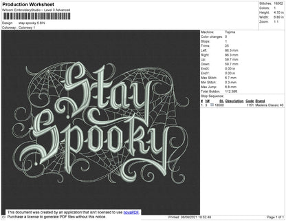 Stay Spooky Embroidery File 4 size