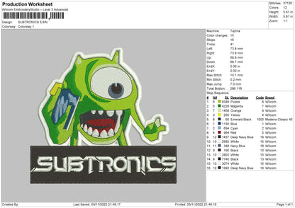 Subtronics Embroidery File 6 sizes