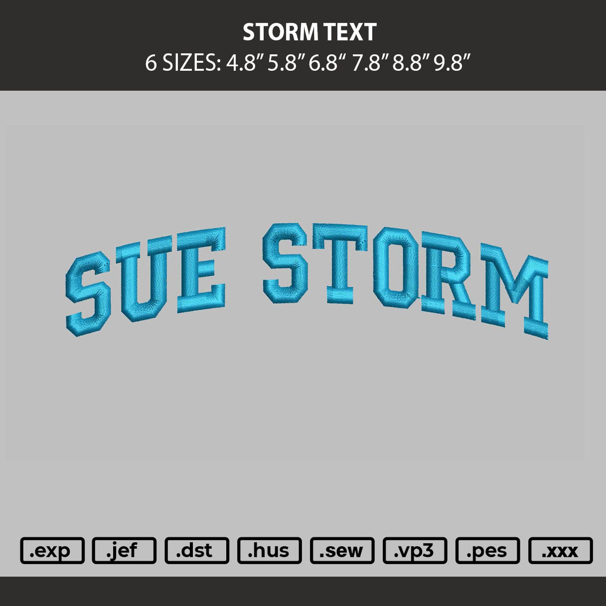 Storm Text Embroidery Machine Design File 6 sizes