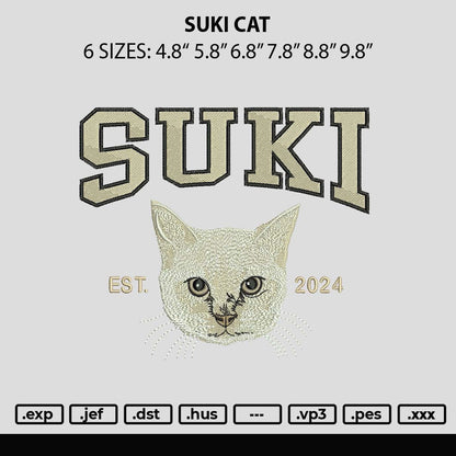 Suki Cat Embroidery File 6 sizes