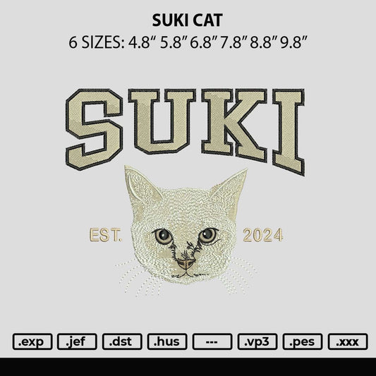 Suki Cat Embroidery File 6 sizes